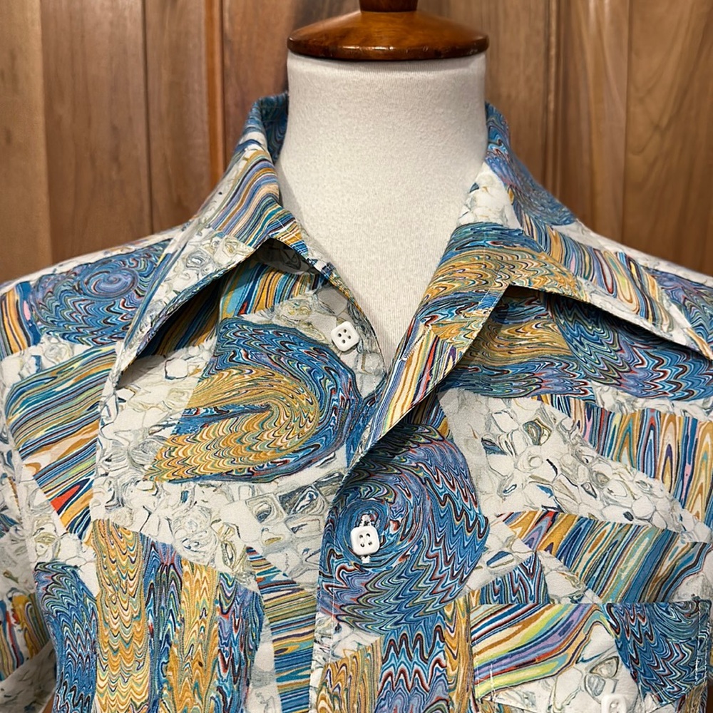 Vintage Psychedelic Rainbow, Men’s Button-up Short Sleeve, No Tags Est size S/XS - Picture 3 of 15
